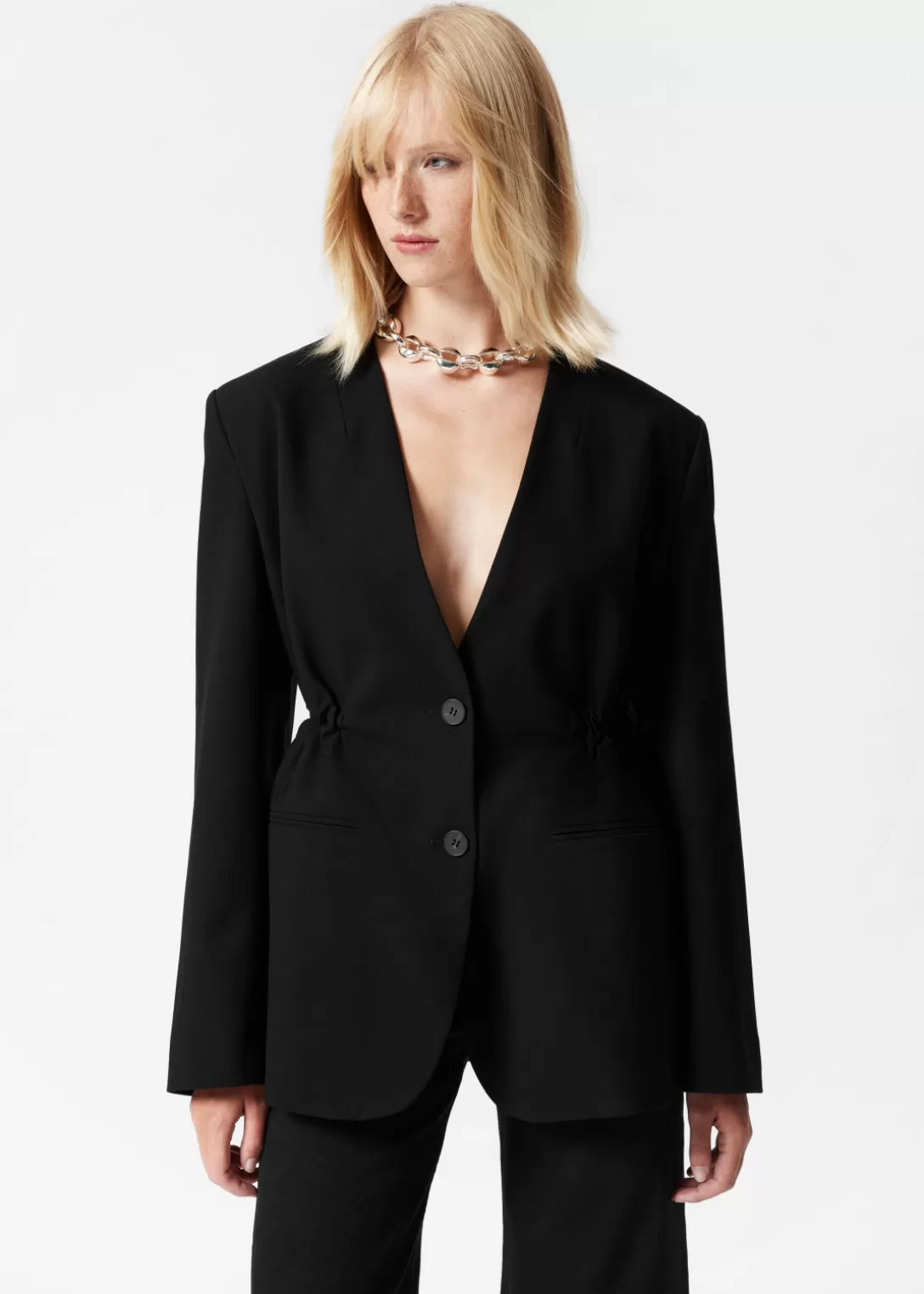 & Other Stories Blazer Sans Col Noir Cheap