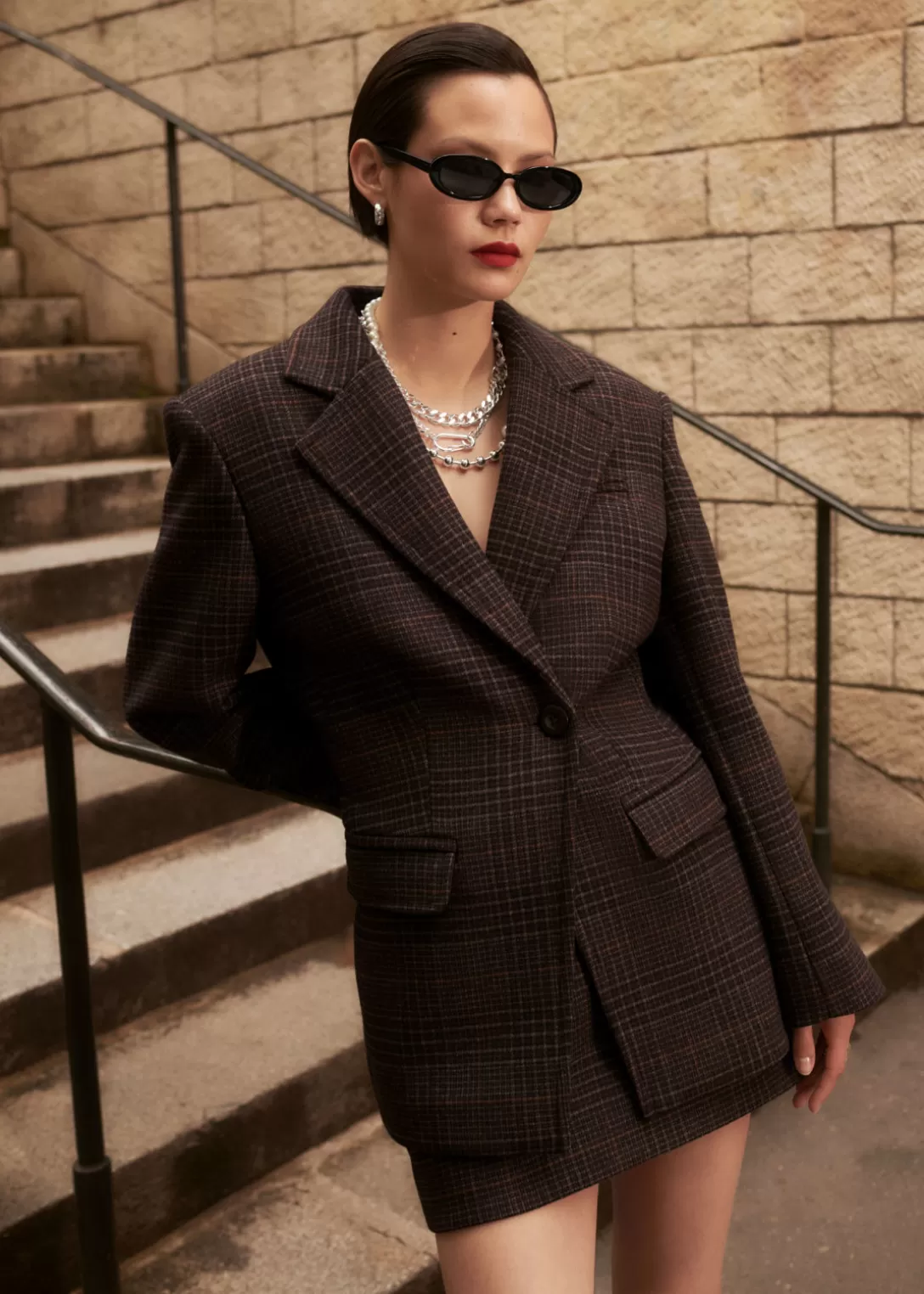 & Other Stories Blazer Structuré En Tweed Tweed brun Fashion