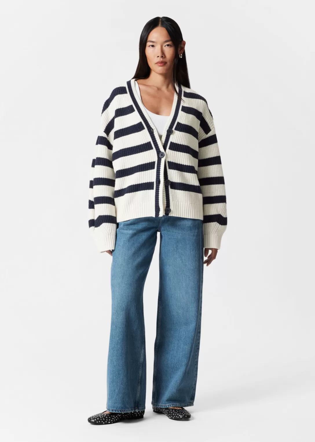 & Other Stories Cardigan En Maille Rayée Bleu marine/Blanc Sale