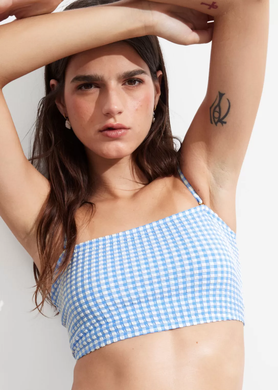 & Other Stories Haut De Bikini Bandeau Carreaux bleus/blancs Clearance