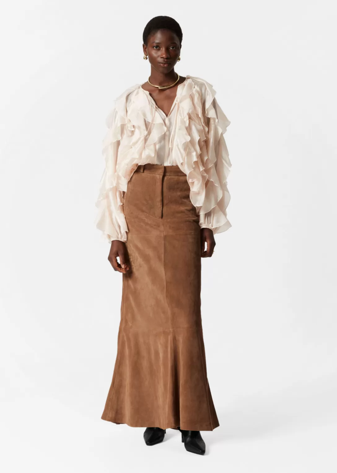 & Other Stories Jupe Midi En Daim Marron Clair Online