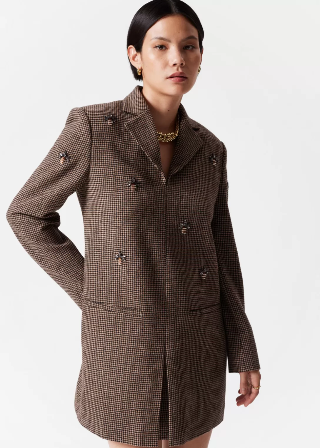 & Other Stories Mini-robe Blazer Brodée D’abeilles Tweed brun Discount