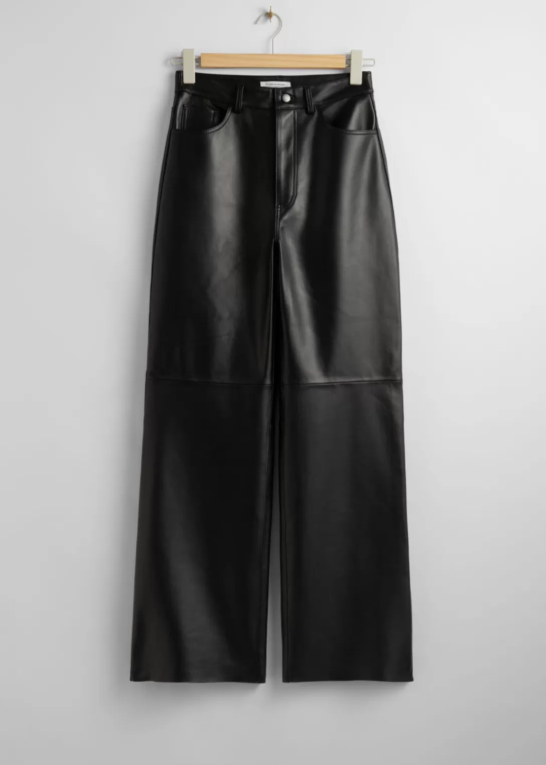 & Other Stories Pantalon Droit En Cuir Noir Flash Sale