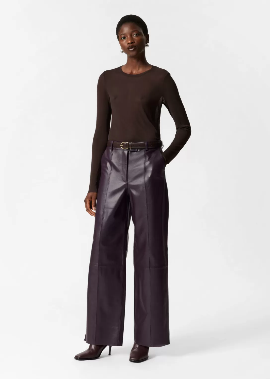 & Other Stories Pantalons En Cuir Violet foncé Flash Sale