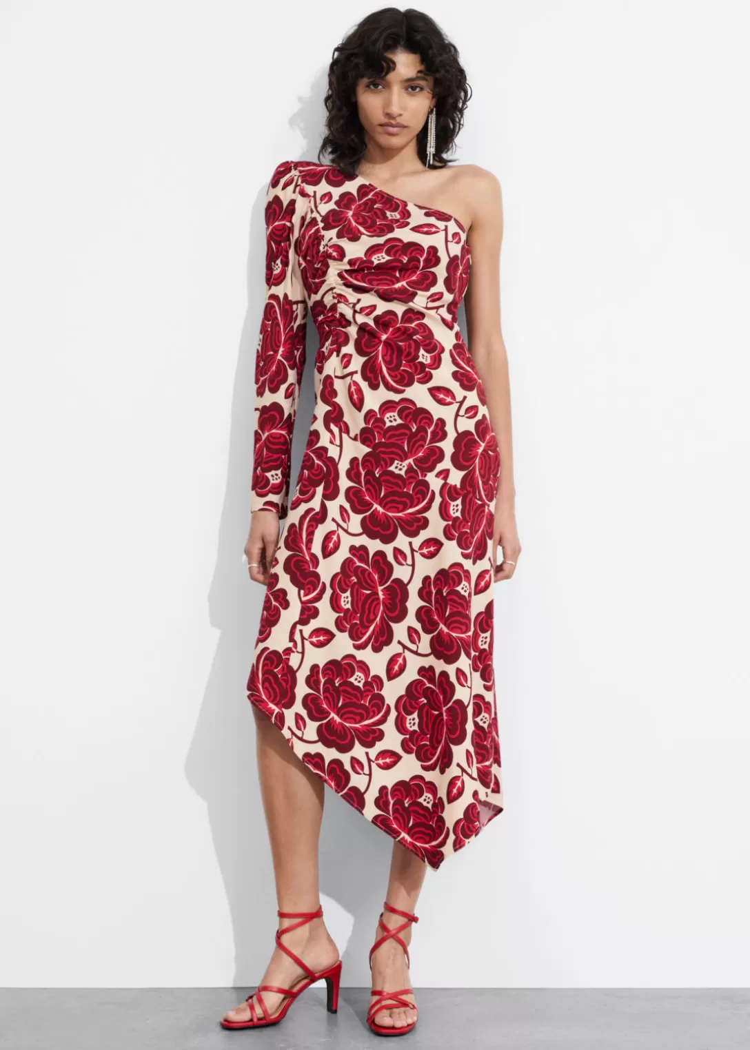 & Other Stories Robe Midi Asymétrique Motif fleuri rouge Outlet