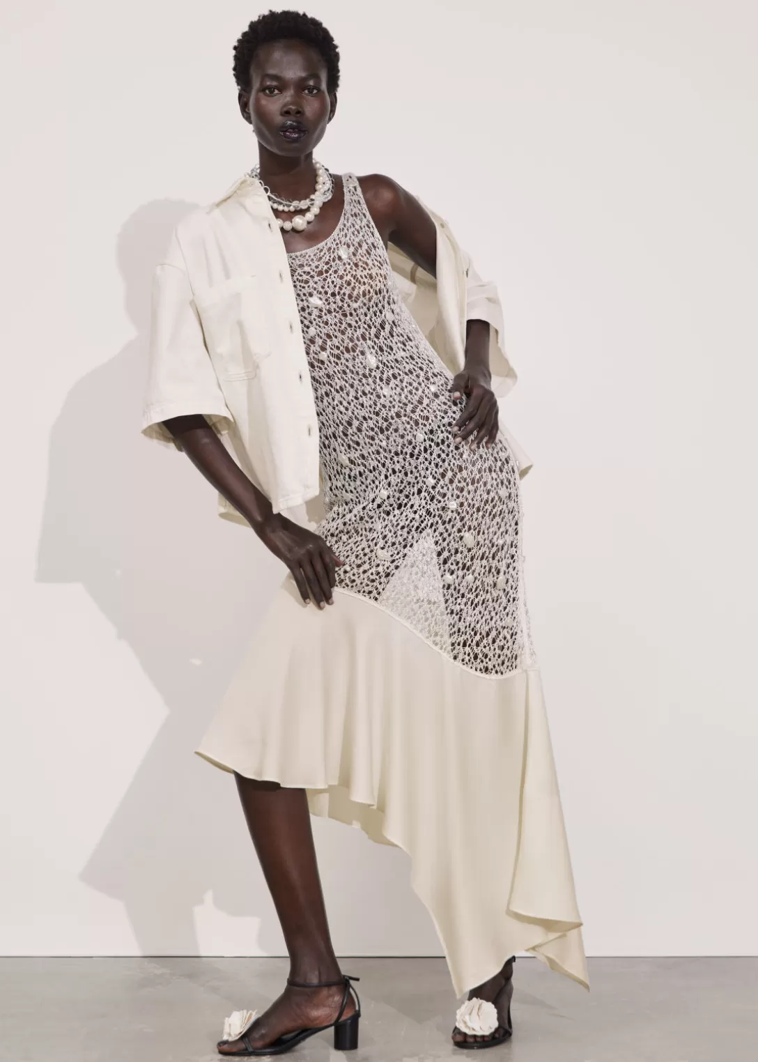 & Other Stories Robe Midi En Crochet Perlé Blanc Discount