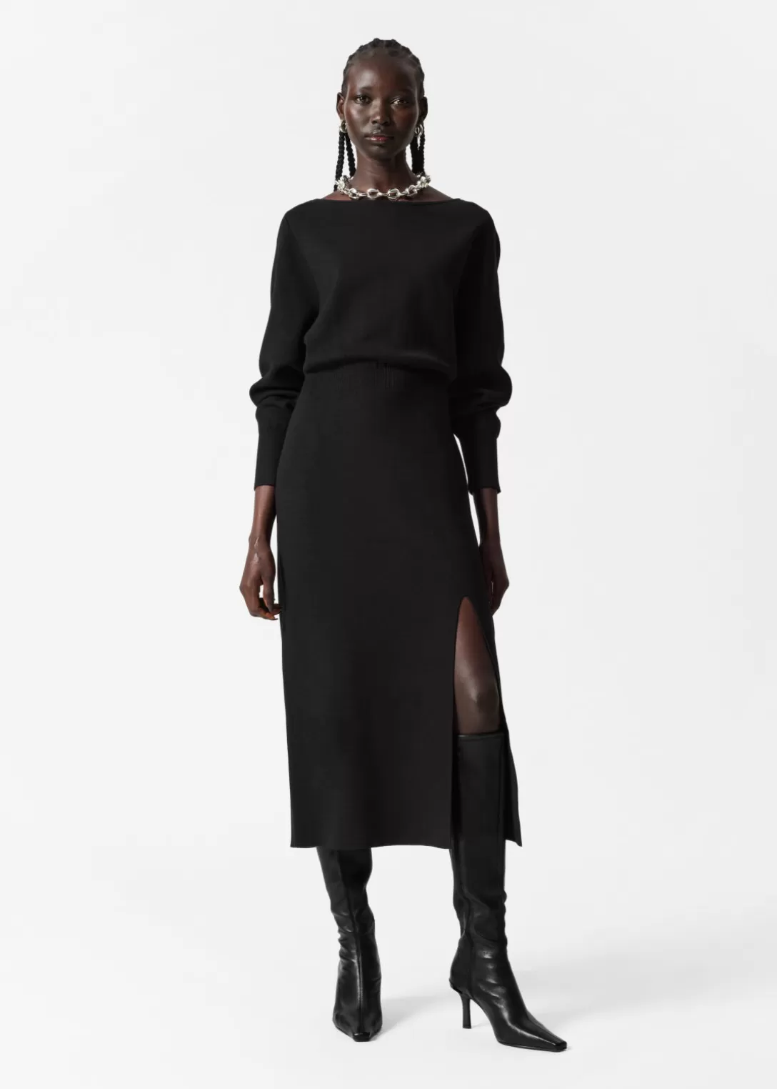 & Other Stories Robe Midi Fendue Noir Fashion