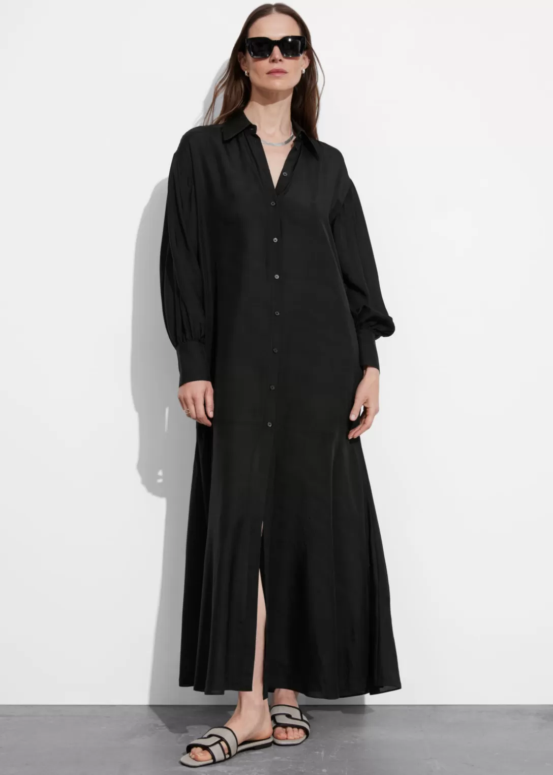 & Other Stories Robe-chemise Longue Noir Flash Sale