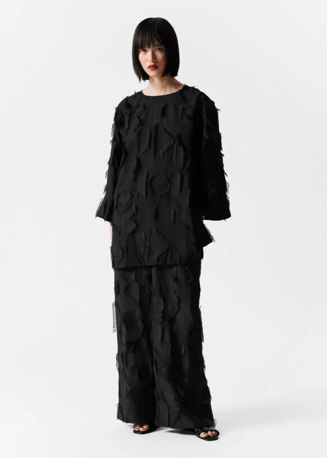 & Other Stories Robe-tunique Courte à Franges Noir Best Sale