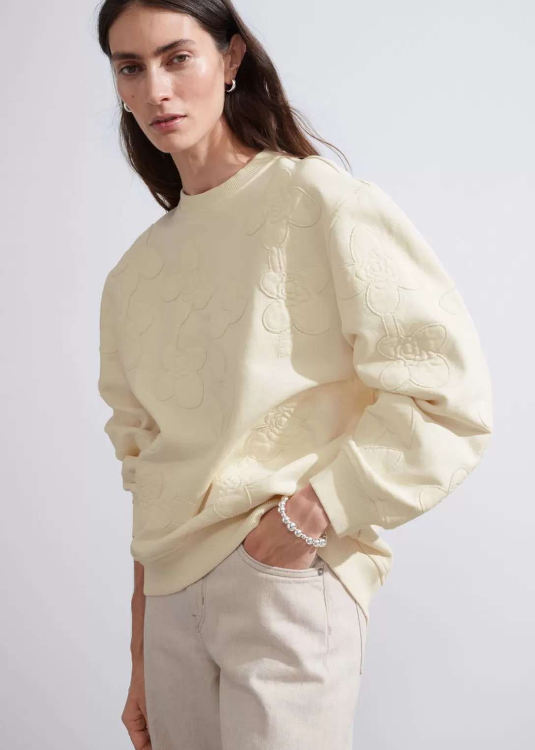 & Other Stories Sweat Fleuri En Jacquard Blanc Flash Sale