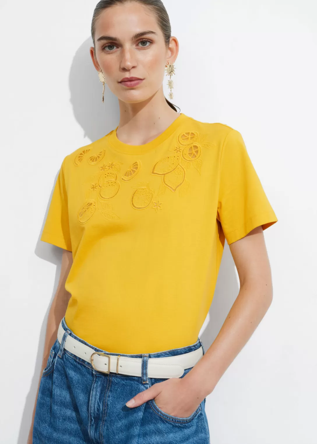 & Other Stories T-shirt Brodé Avec Citrons Jaune Cheap